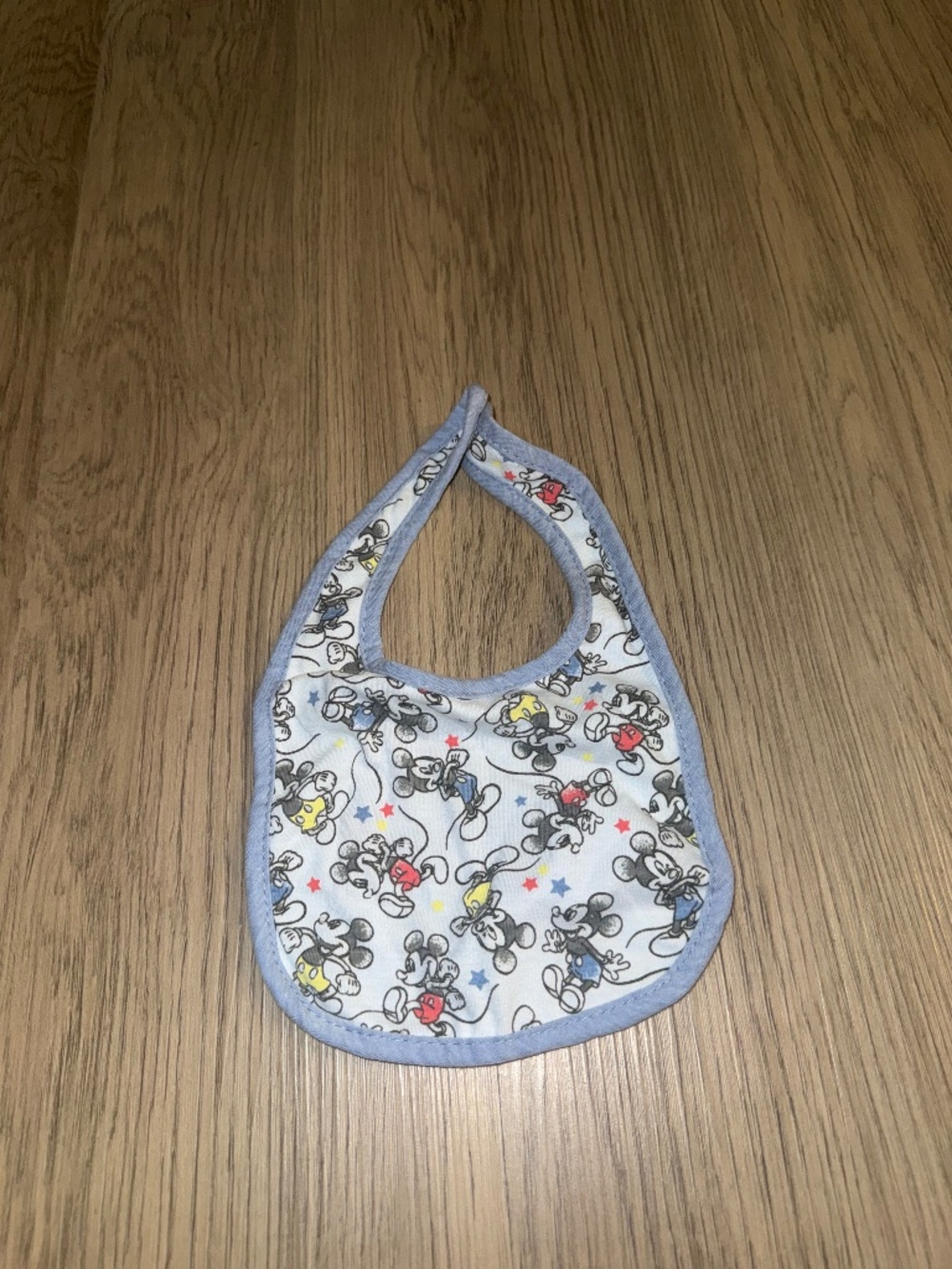 Disney Baby Mickey Mouse Bib Blue White Allover Print Infant Feeding Bib